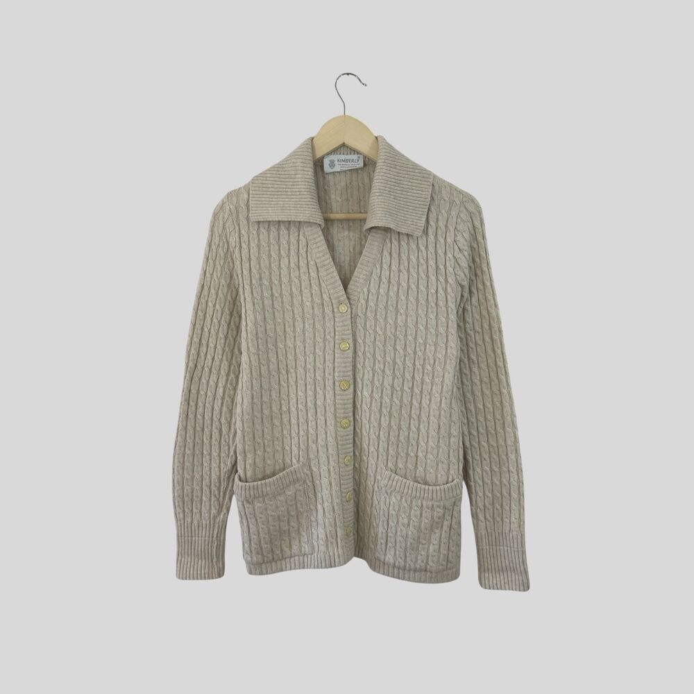 Vintage Kimberly 10 Cashmere Blend Cardigan Sweater Cable Knit Womens READ